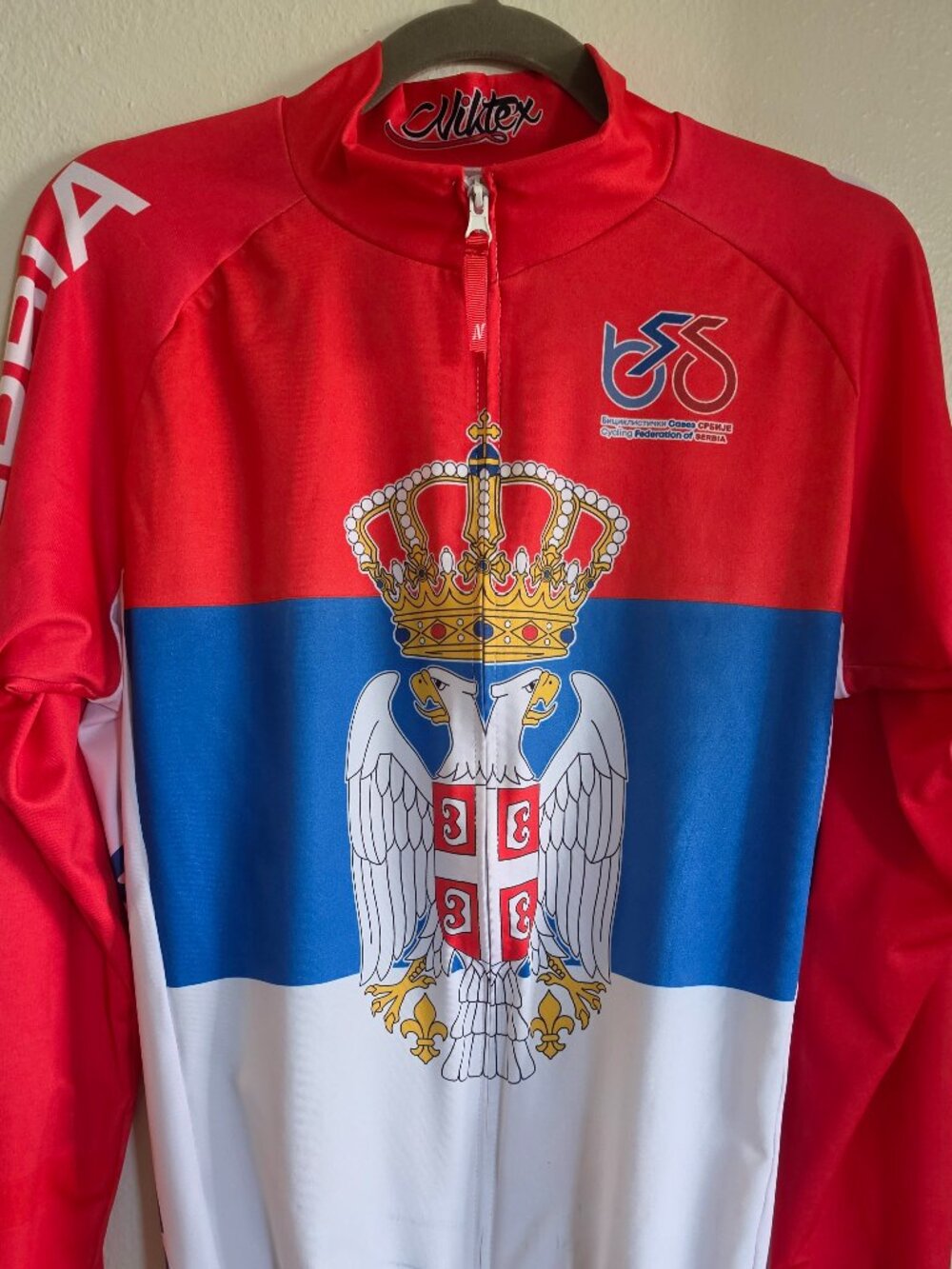 Official-style Cycling Federation of Serbia long-sleeve cycling jersey by Miltex